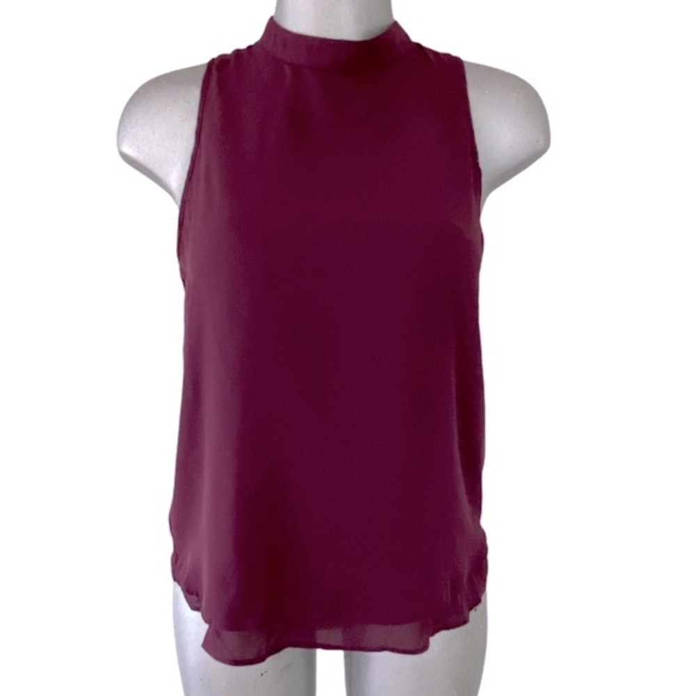 Shinestar Sleeveless Office/Career Blouse Top Burgundy Mock Neck Minimalist Med
